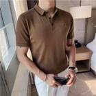 Short-sleeve Animal Emrbodiered Polo Knit Top