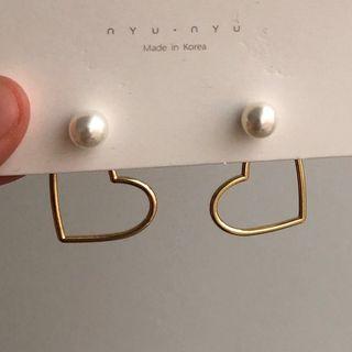 Faux Pearl Alloy Heart Earring 1 Pair - As Shown In Figure - One Size