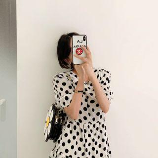 Puff-sleeve Tiered Dotted Dress