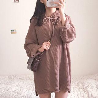 Plain Loose-fit Knit Hooded Dress