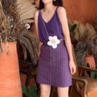 Sleeveless Plain Knit Top / Pattern Skirt