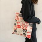Printed Canvas Tote Bag Chinese Character - Beige - One Size