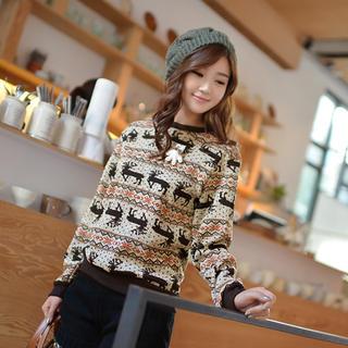 Crew-neck Pattern Sweater