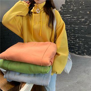 Zipper-neck Embroidered Loose-fit Hoodie