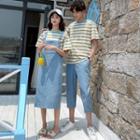Couple Matching Striped Short-sleeve T-shirt / Cropped Straight-fit Pants / Midi Jumper Dress
