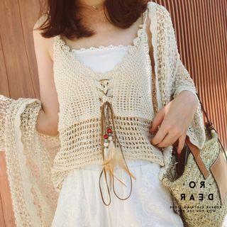 Spaghetti-strap Perforated Lace-up Detail Tank Top