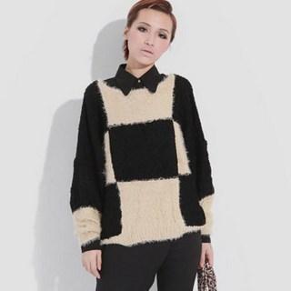Dolman-sleeve Furry Knit Sweater Black And Apricot - One Size