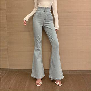 Cutout Long-sleeve Top / High Waist Boot-cut Jeans