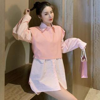 Cropped Vest / Plain Oversize Shirt