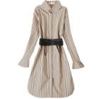 Striped Tie-waist Long-sleeve Midi Shirtdress