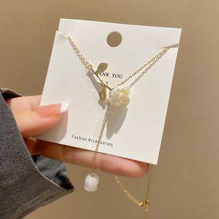 Rose Resin Pendant Stainless Steel Necklace X877 - Gold & White - One Size