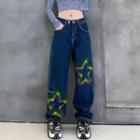 Low Waist Star Print Wide Leg Jeans