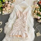 Long Sleeve Ruffle Lace Sheath Dress