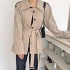 Hidden-button Belted Trench Jacket