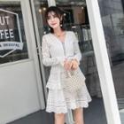 Long-sleeve Lace A-line Mini Tiered Dress
