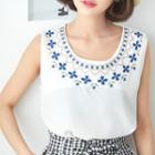 Embroidered Sleeveless Top Off-white - One Size