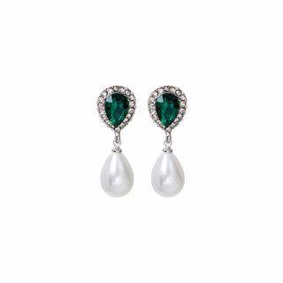 Rhinestone Faux Pearl Drop Earring E4634 - 1 Pair - Green - One Size