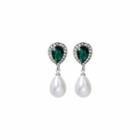 Rhinestone Faux Pearl Drop Earring E4634 - 1 Pair - Green - One Size