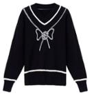 Contrast Trim Ribbon Sweater Black - One Size