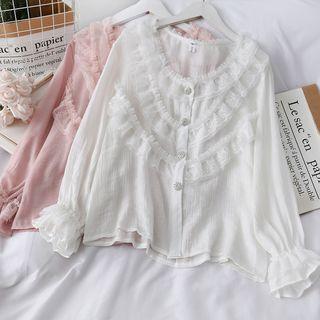 Mesh-trim Crew-neck Blouse