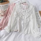 Mesh-trim Crew-neck Blouse