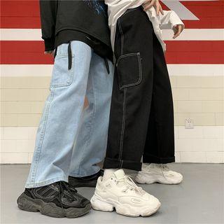 High-waist Side-pocket Straight-cut Jeans