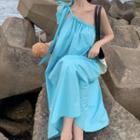 Spaghetti Strap One Shoulder Midi A-line Dress