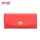 Genuine-leather Flap Long Wallet Red - One Size