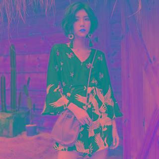 3/4-sleeve Print Romper