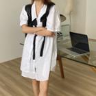 Mock Two Piece Short-sleeve Shirt Dress As Shown In Figure - One Size
