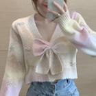 Cropped Bow Sweater White & Pink - One Size