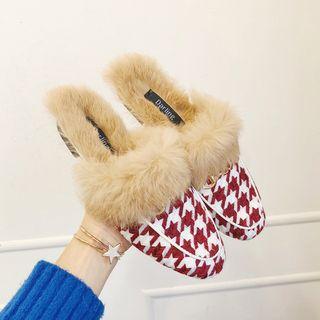 Furry Trim Houndstooth / Glitter Mules