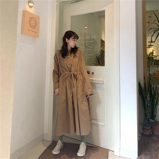 Long-sleeve Plain Shirtdress As Shown In Figure - One Size