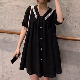 Sequined Short-sleeve Collared Dress