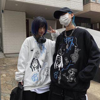 Fleece-lined Graffiti Round Neck Pullover