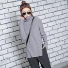 Slit-side High-neck Knit Top