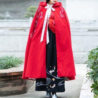 Fish Embroidered Hooded Cape