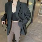 Plain Loose-fit Blazer / High-waist Slit Pants