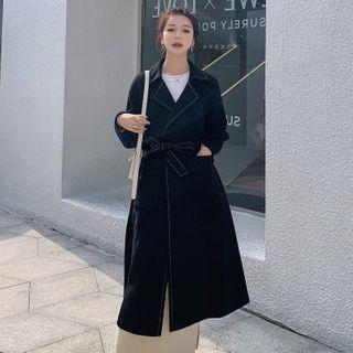 Single Breasted Contrast Stitching Long Coat