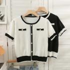 Two Tone Knit Button-up Top