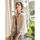 Eyelet Lace Open Front 3/4-sleeve Jacket White - One Size