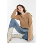 [lazy Sunday] Zip-collar Crop Sweater Beige - One Size