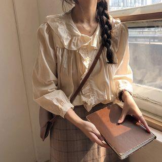 Long-sleeve Blouse / Midi A-line Plaid Skirt