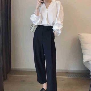 Set: V-neck Blouse + Cropped Straight Leg Pants