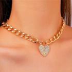 Rhinestone Heart Pendant Necklace 01 - Gold - One Size