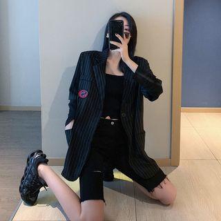 Layered-sleeve Striped Jacket Black - One Size