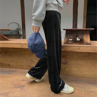 Drawcord Velvet Straight-leg Pants