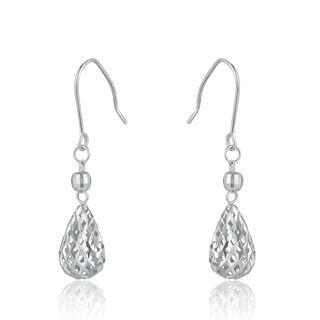 14k White Gold Diamond Cut Teardrop Dangle Earrings