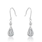 14k White Gold Diamond Cut Teardrop Dangle Earrings