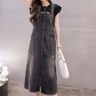 Plain Loose Fit Button Overall Dress